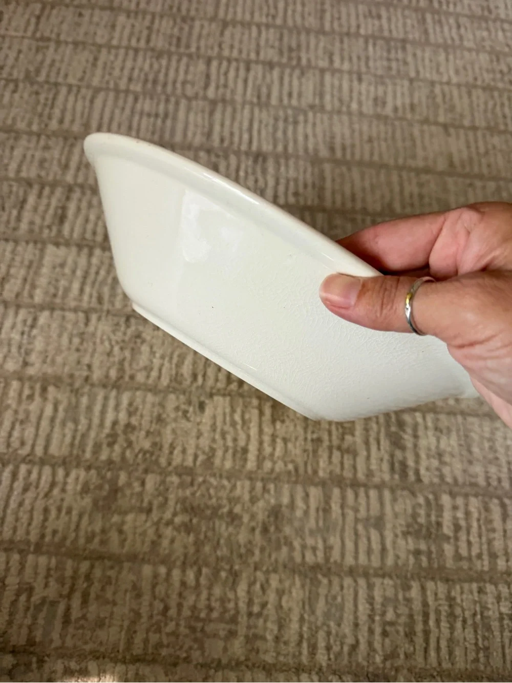 Vintage Caesar Salad Recipe Ceramic Serving Bowl - White with Green Trim